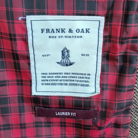 FRANK & OAK Laurier Fit Brown Weave TWEED Wool Blend Mens 38 S Sport Coat Blazer - Picture 8 of 11